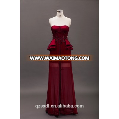 New Arrival Hot Red Chiffon Evening Dresses High Quality Beaded Waist Long Evening Gown